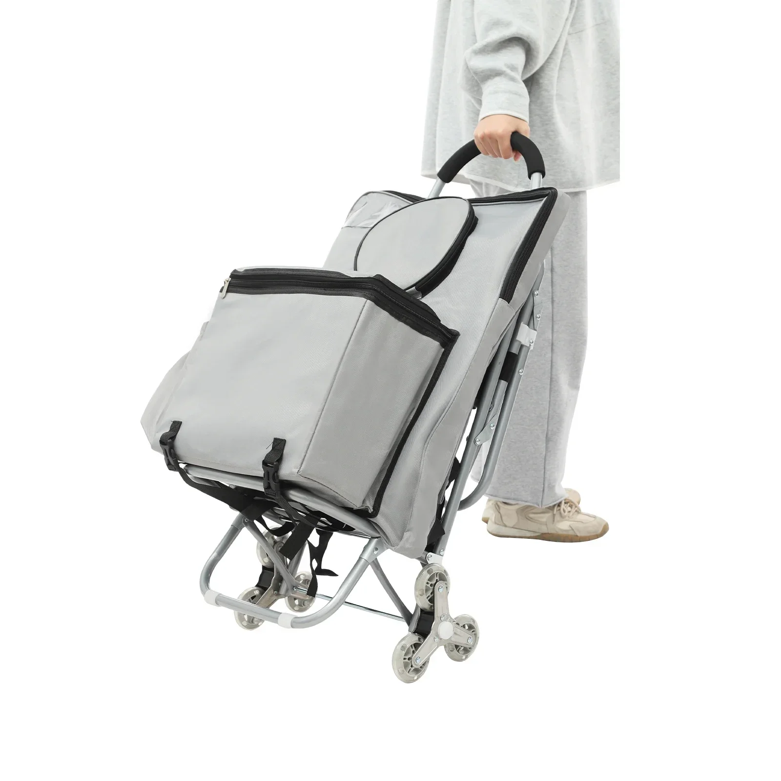 Серебряная тележка на колесиках 16,93*36,61 дюйма, портативный складной стул на колесиках для продуктов, торгового центра, покупок, отдыха, путешествий