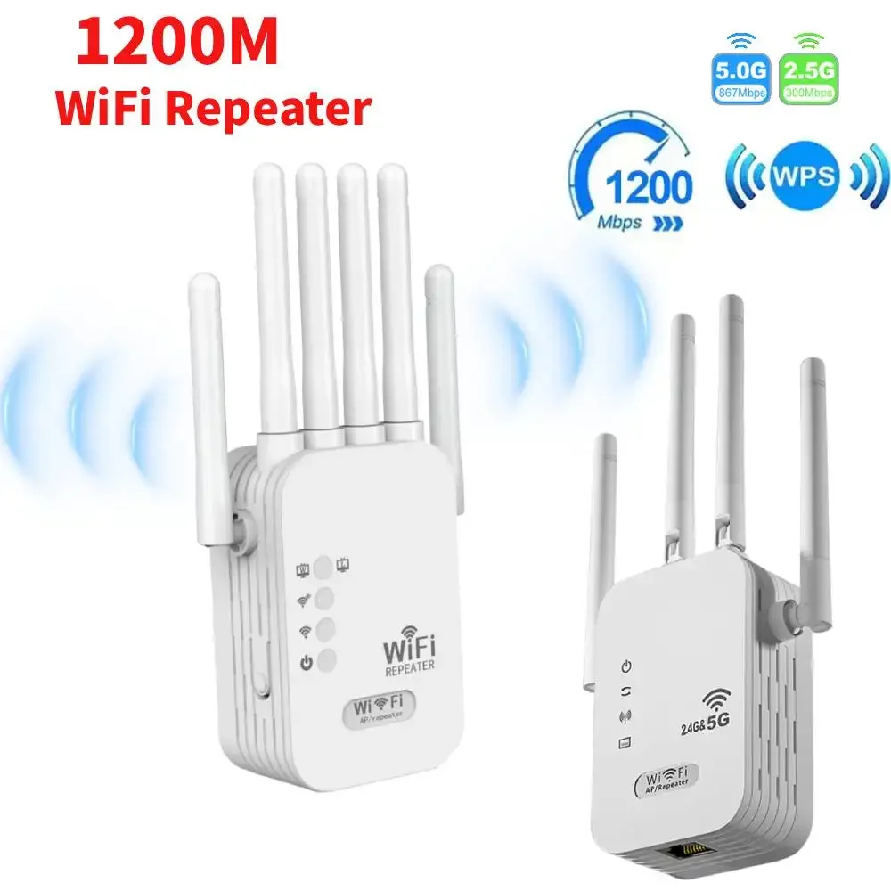 

1200Mbps 2.4G/5GHz Dual-Band WiFi Repeater Wireless WiFi Signal Extender Amplifier Router Long Range Network Signal Booster