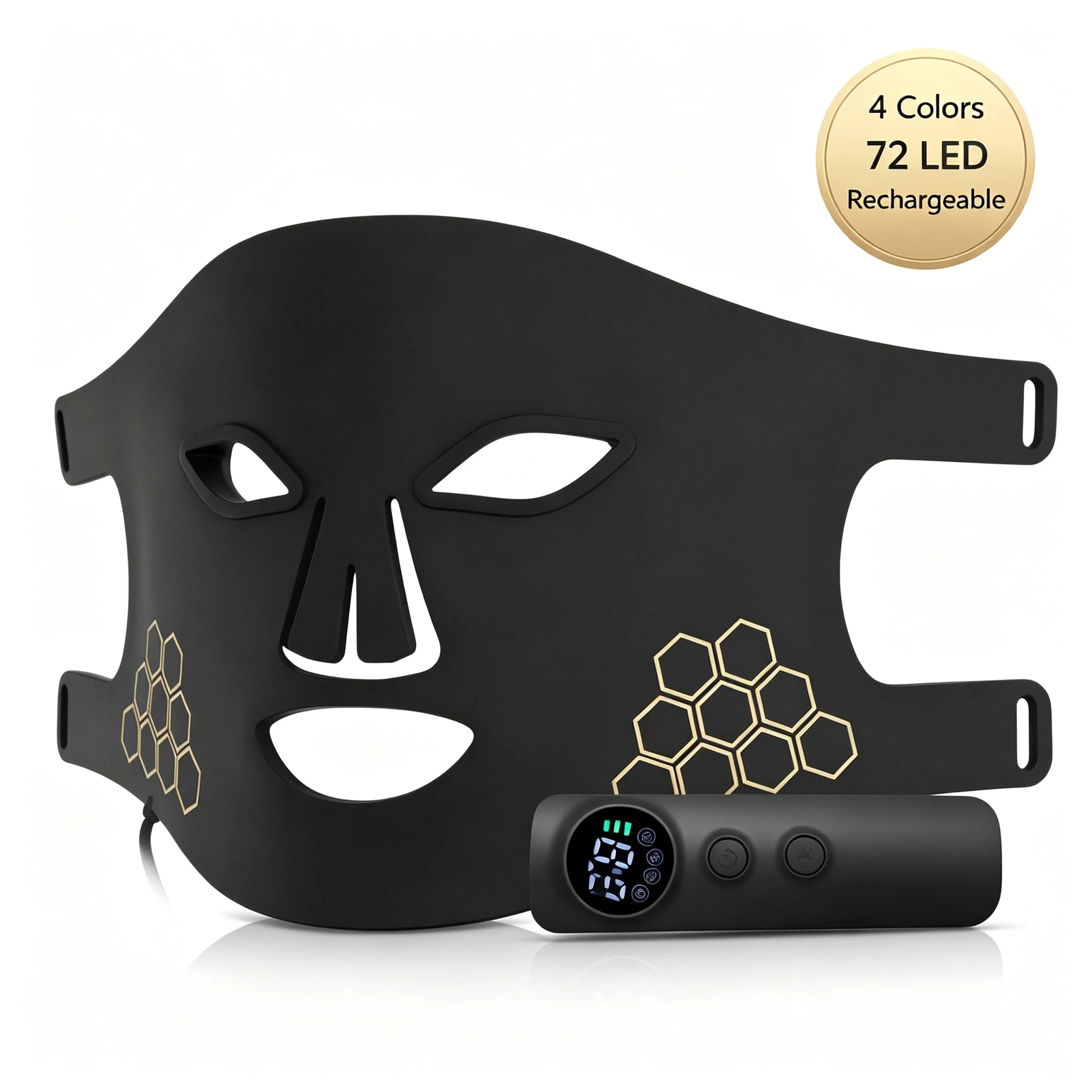 LED-Gesichtsmaske, 4-Farben Rot-Blau-Licht Gesichtspflegegerät, 72 Perlen Wiederaufladbare Heimbeauty-Maske mit Timer & Augenschutz