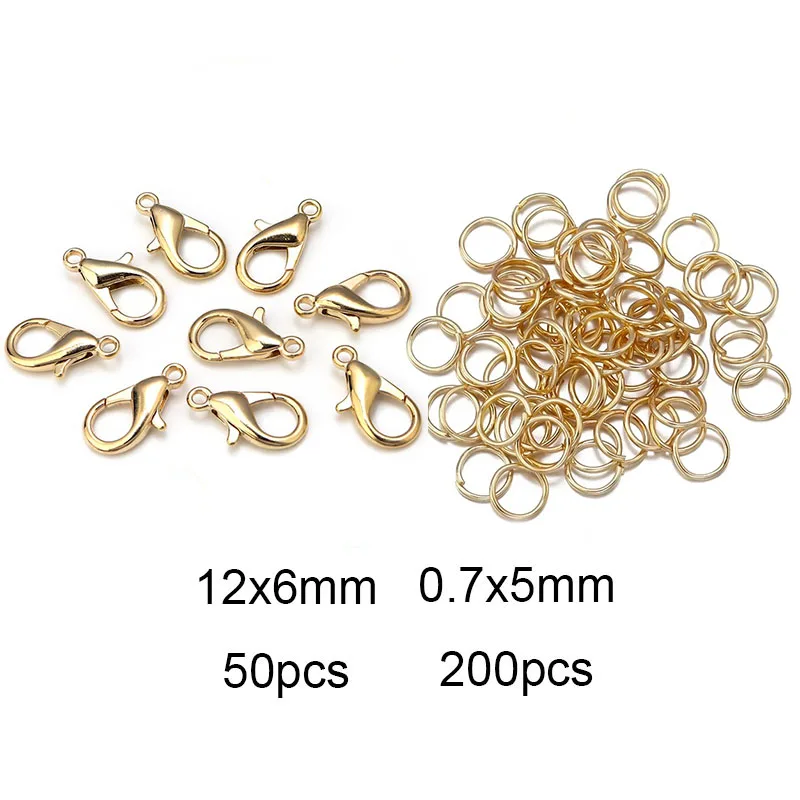 8 Farben 200 Stück offene Biegeringe + 50 Stück Karabinerverschlüsse Haken Verbinder Schmuckherstellung DIY Armband Halskette Schmuckzubehör Kit