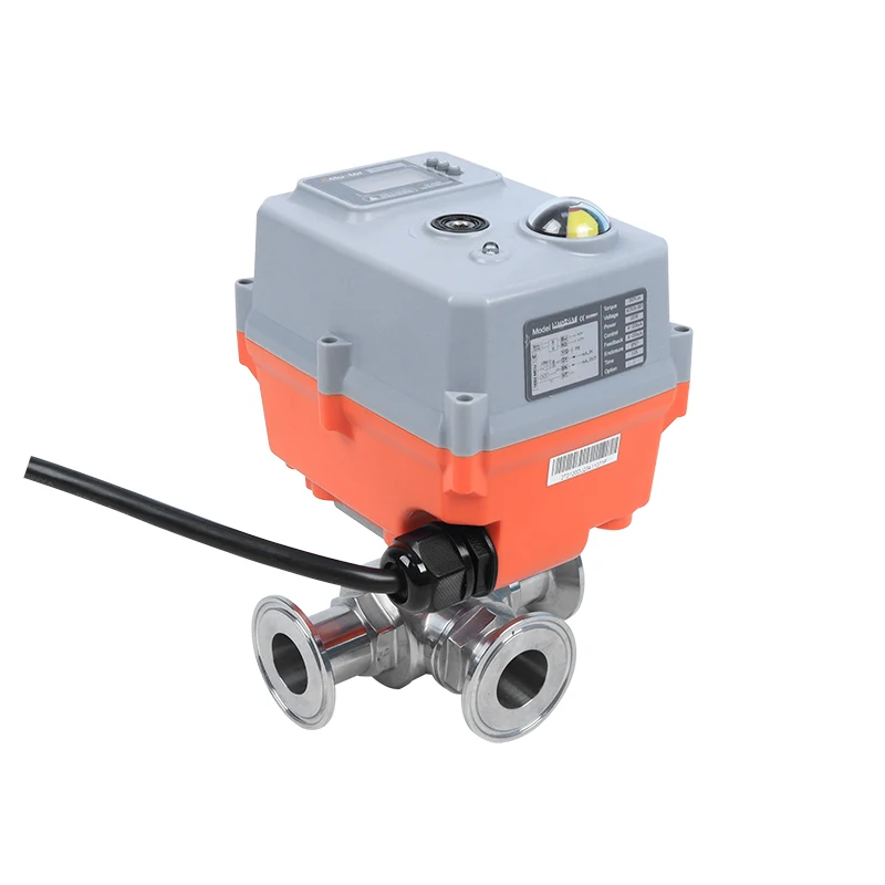 220V Motorized 3 Way Sanitary Ball Valve, 304 Stainless Steel Tri Clamp Electric Valve for Reverse Osmosis & Water Treatment