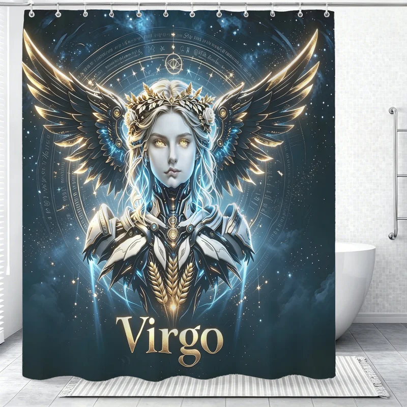 Starry Mecha Zodiac Shower Curtain,Polyester,Multi‑Size,Easy‑to‑Clean,Mecha Zodiac Star Sky Print (12 Holes With Hooks)