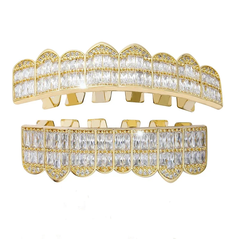 Iced Out Diamond Teeth Grills for Men Women, Hip Hop Silver Gold Grills for Your Teeth Top and Bottom, Rapper Costume Teeth