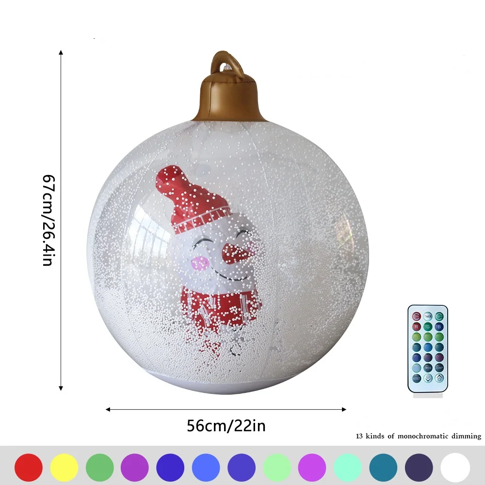 67x56cm bola de natal inflável gigante com luzes brinquedo de natal pvc brinquedos infláveis decorados árvore de natal bola de boneco de neve