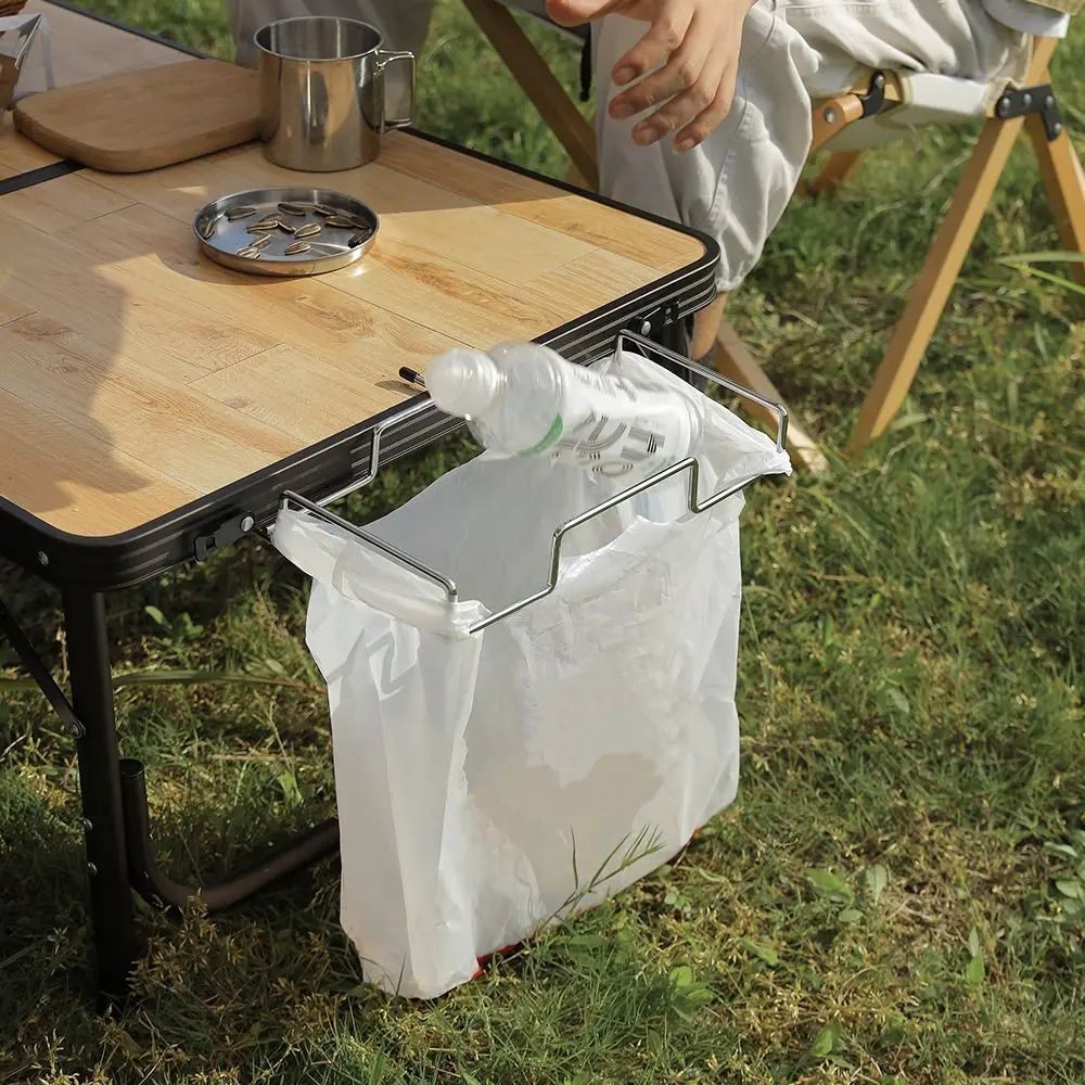 Outdoor Camping Stainless Steel Garbage Bag Hanging Rack Folding Table Stand Picnic BBQ Environmental Camping Rack Wholesale