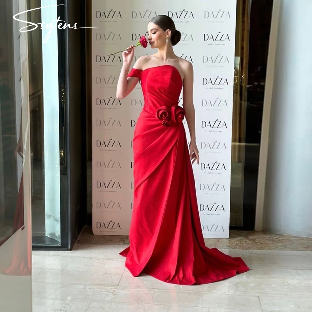 Sexy Red One Shoulder Evening Gowns 3D Flower Maxi Dress Women Bespoke Strapless Long Dresses Off Shoulder Evening Party Gown