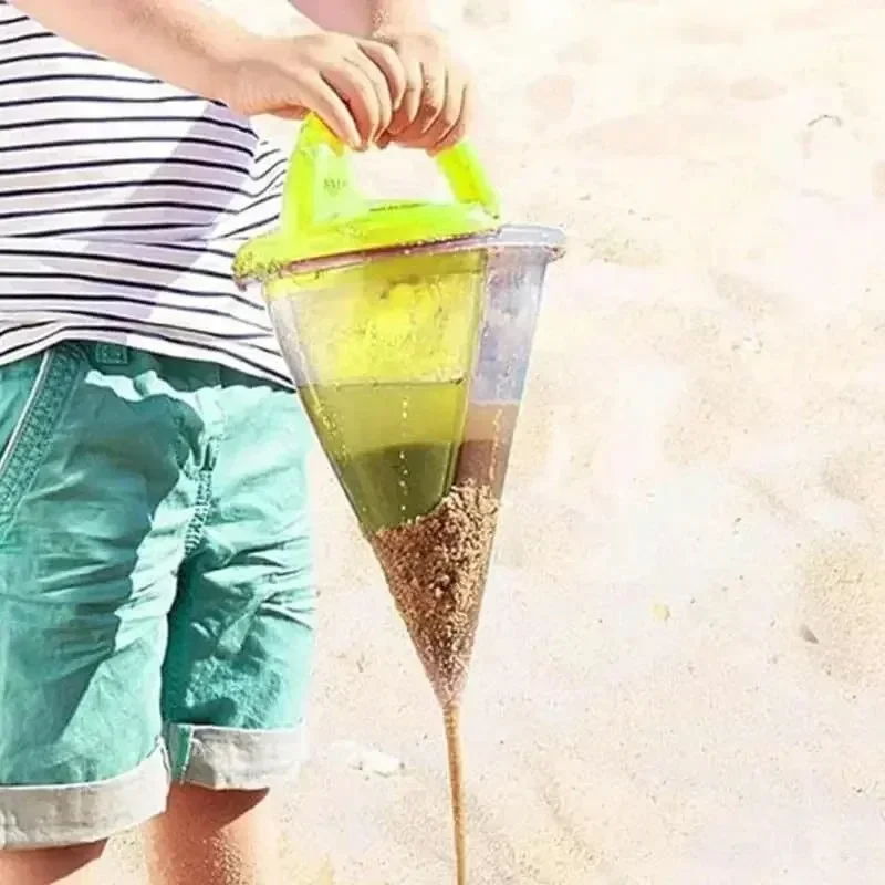 

Beach Children Wash Sand Overflow Funnel Outdoor Family Sand Hopper Creative Beach Pile Sand Spills Out of A Hand-Held Funnel