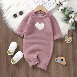 Newborn Baby Rompers Knit Infant Girl Boy Jumpsuit Long Sleeve Autumn Kid Child Clothes Fashion Solid Cute Loving 0-18M Overalls