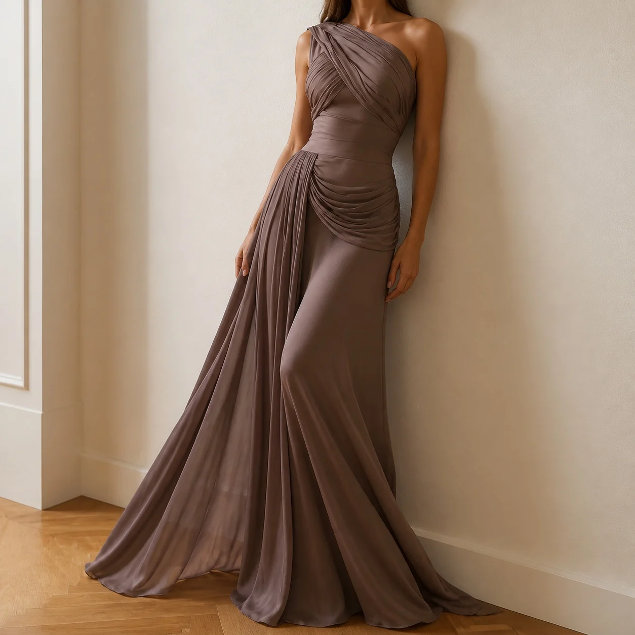 Vestido de Noche Elegante de Satén Plisado para Mujer, Estilo Sirena, para Invitadas de Boda – Vestido Largo sin Mangas con Volantes y Bordado a Máquina