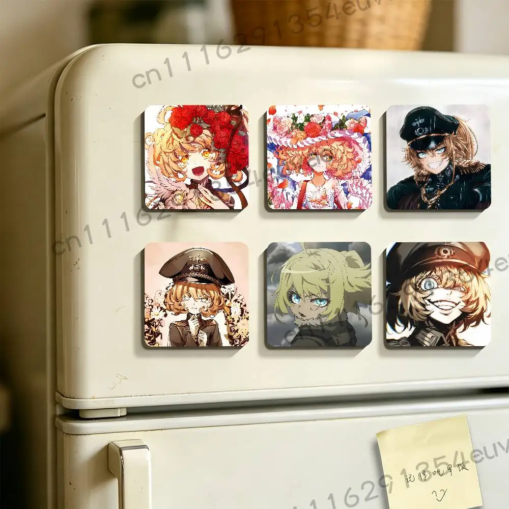 Short hair Tanya Anime Y-Youjo Senki Square Fridge Magnets Cartoon Character Magnets For Refrigerator Decor Funny Magnetic
