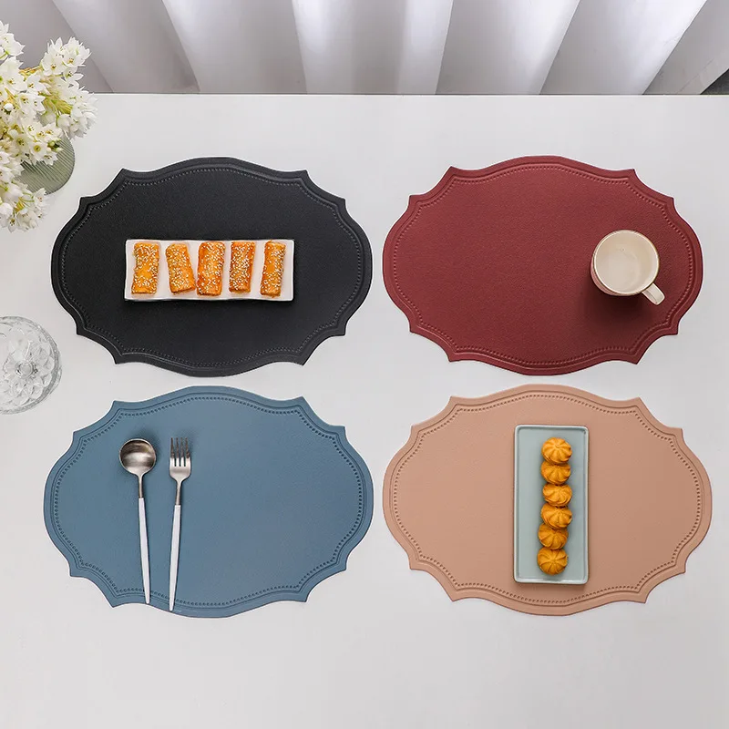 Leather Placemat Tableware Pad Irregular Retro Table Mat Heat Insulation Waterproof and Oil-proof Home Dining PVC Plate Mat