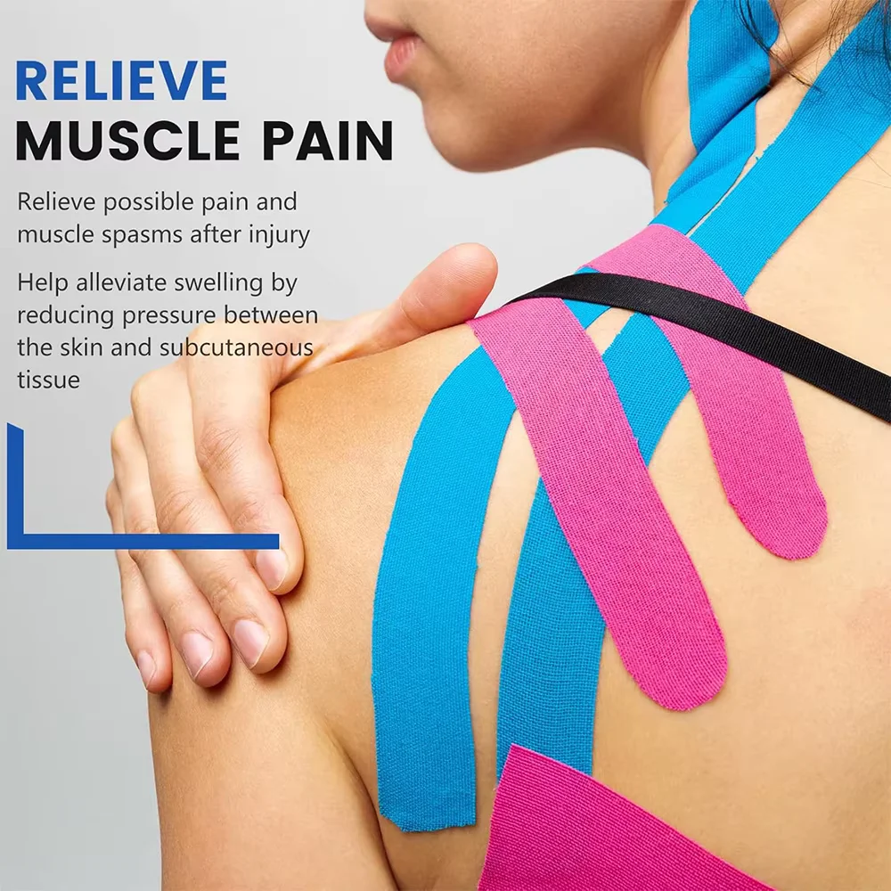 Kinesiology tape, reduces itching and skin irritation, painless removal, muscle support tape for exercise and recovery，2 pieces