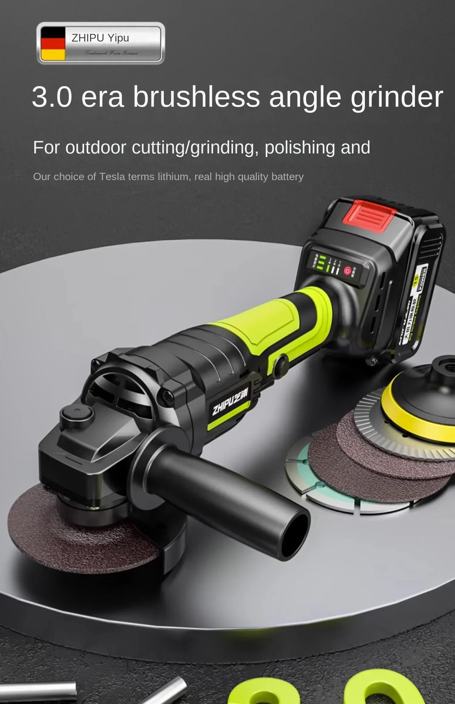 High-Powered Lithium Battery Brushless Angle Grinder Polisher with Adjustable Speed and Cutting Wheel