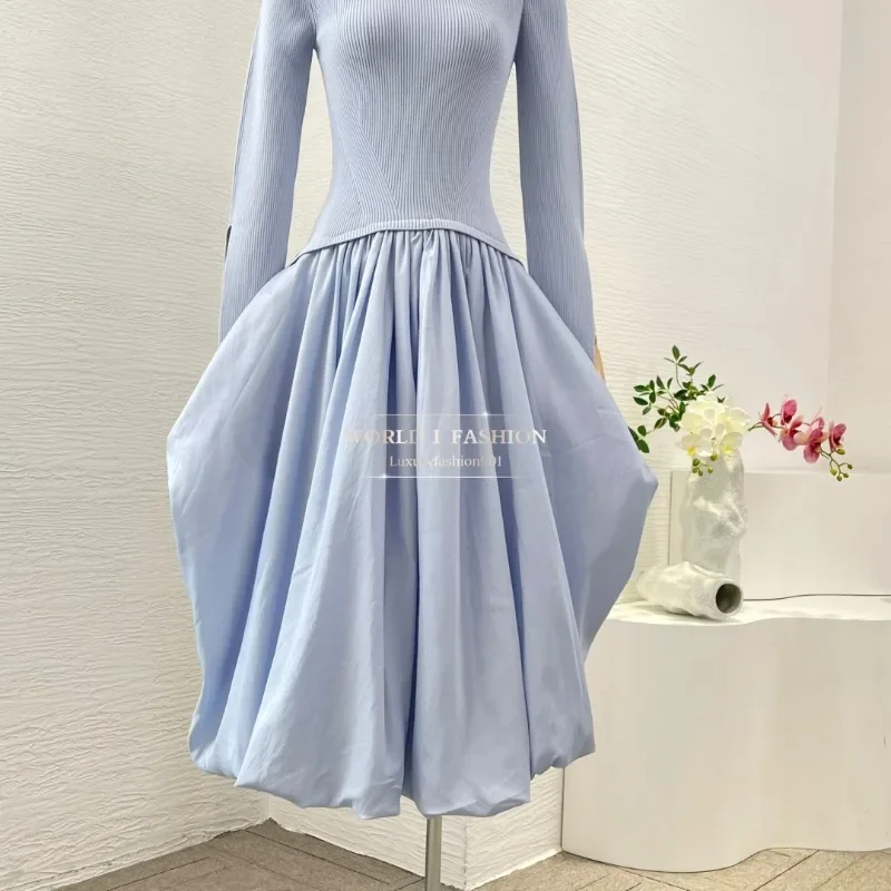 وصل حديثًا لعام 2025 فساتين متوسطة الطول ذات جودة عالية أرجواني أصفر سماوي/أزرق داكن وأكمام طويلة