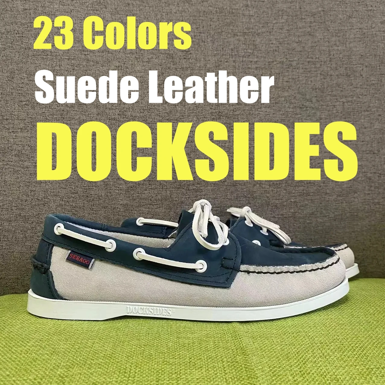 

Men Homme Authentic Sebago Docksides Shoes - Premium Suede Leather Moc Toe Lace Up Boat Shoes AB060