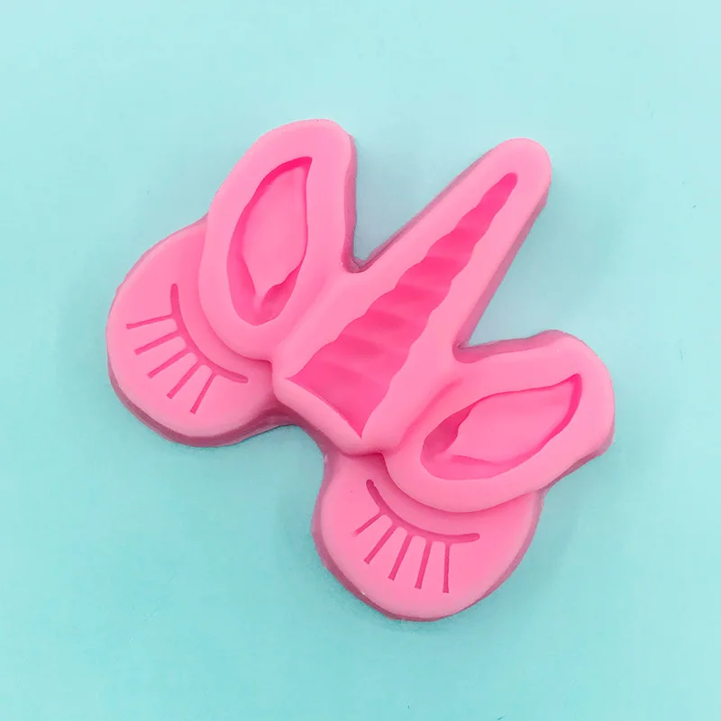 1 piece, unicorn horn ear eyelash combination modeling silicone mold chocolate decoration fondant baking drop mold