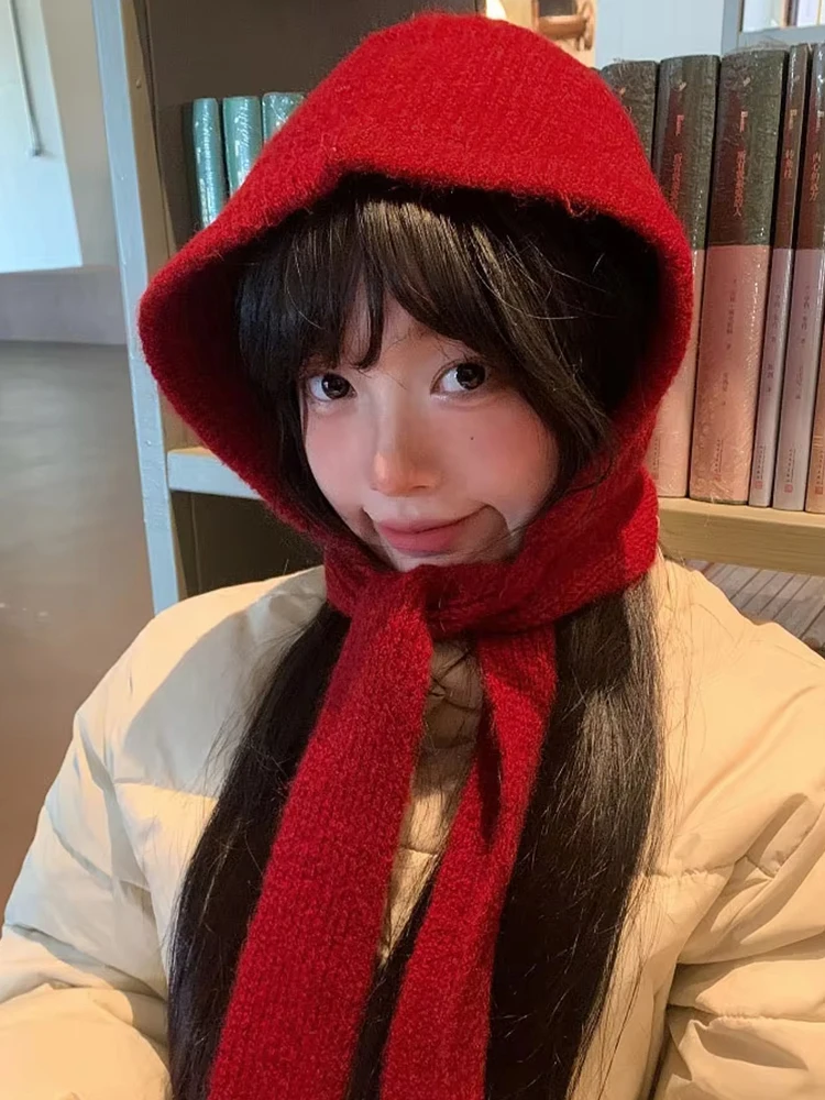 محبوك الشتاء الصوف بالاكلافا 1 قطعة منفذها قبعة وشاح الشتاء اكسسوارات مقنعين قبعة الرقبة الأذن حماية وشاح قبعة الطقس البارد #5