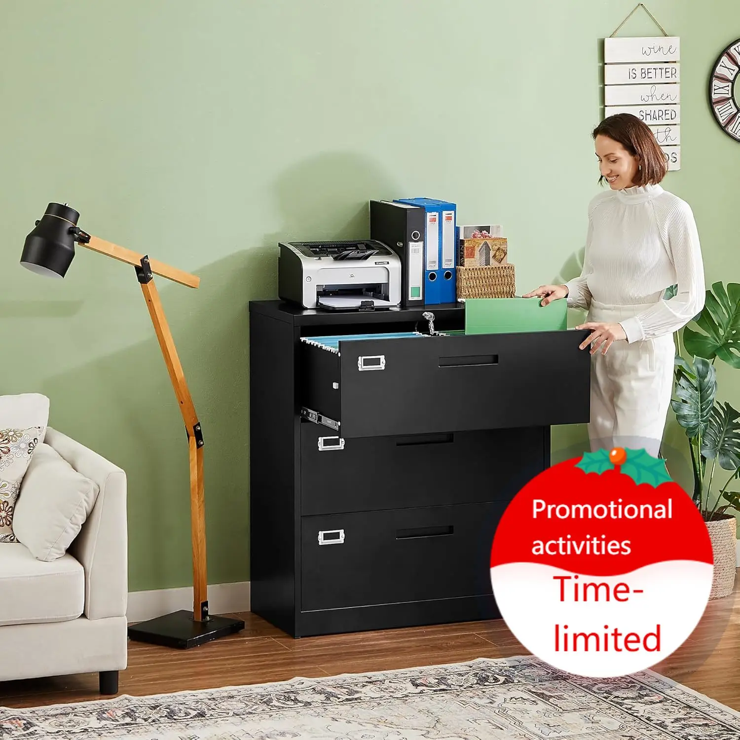 

Lateral 3 Drawer File Cabinets with Lock, Metal Filing Storage Vertical Cabinets,Home Office Furniture for Organization Hanging