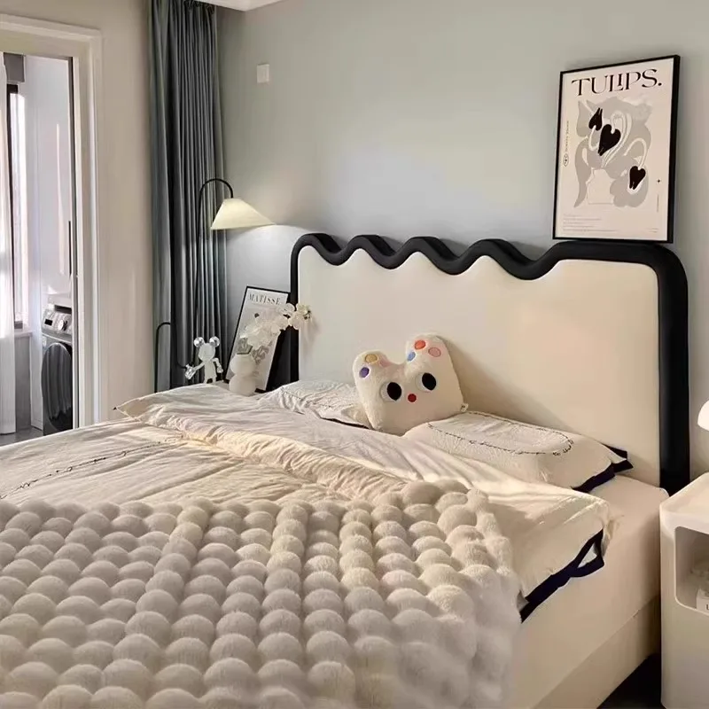 Wave ripple bed, light luxury modern simple leather bed