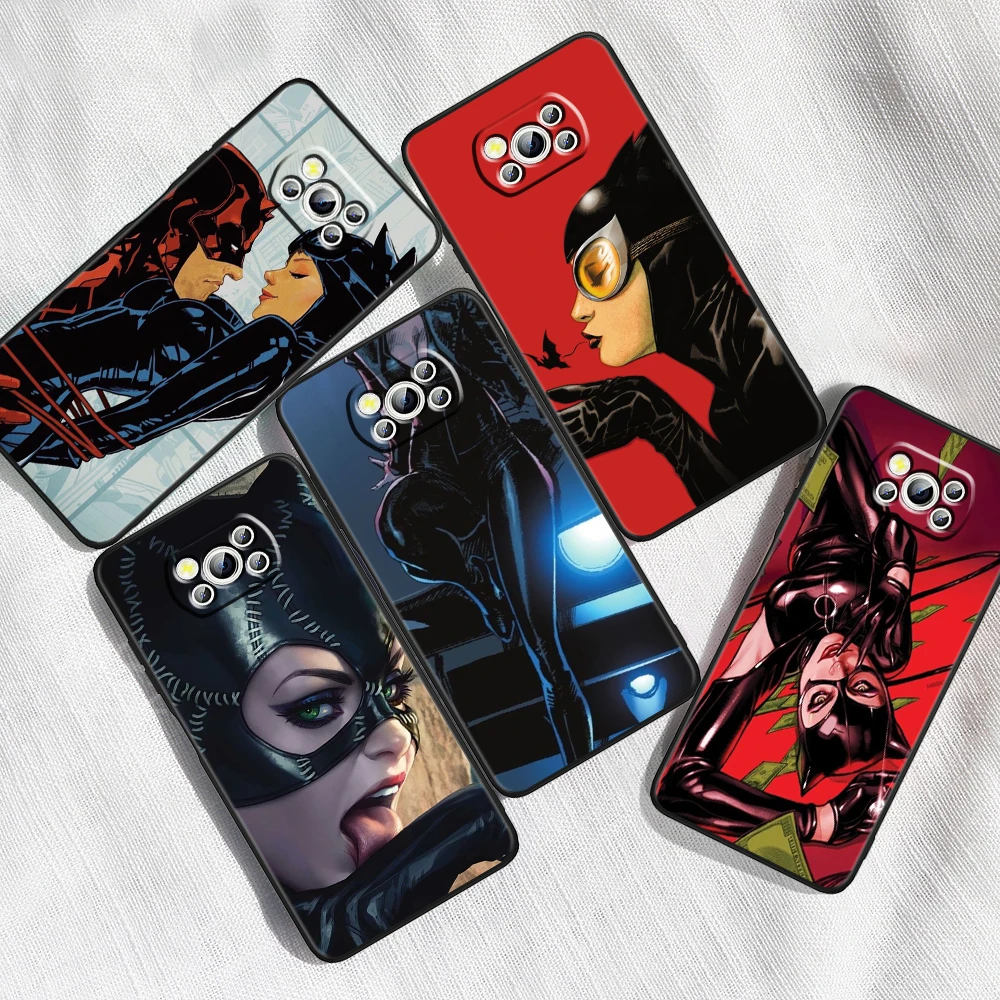 Film C-Catwoman Sexy For Xiaomi Mi Poco F5 F4 F3 X6 X5 X4 X3 M6 M5 M5S M4 M3 C65 Pro GT NFC 5G Black TPU Phone Case