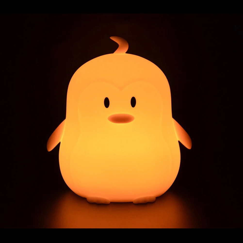 Creative Penguin Night Light LED Tap Control Operated Night Light Decor Lamp for Kids Bedroom Nursery Room (Colorful Lig