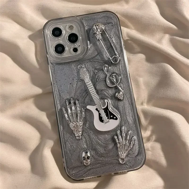 

Y2k Vintage Punk Metal Guitar IPhone14promax /13 Phone Case 3D Skull Ghost Hand 12 Trendy 11 Anti Drop Retro Phone Case