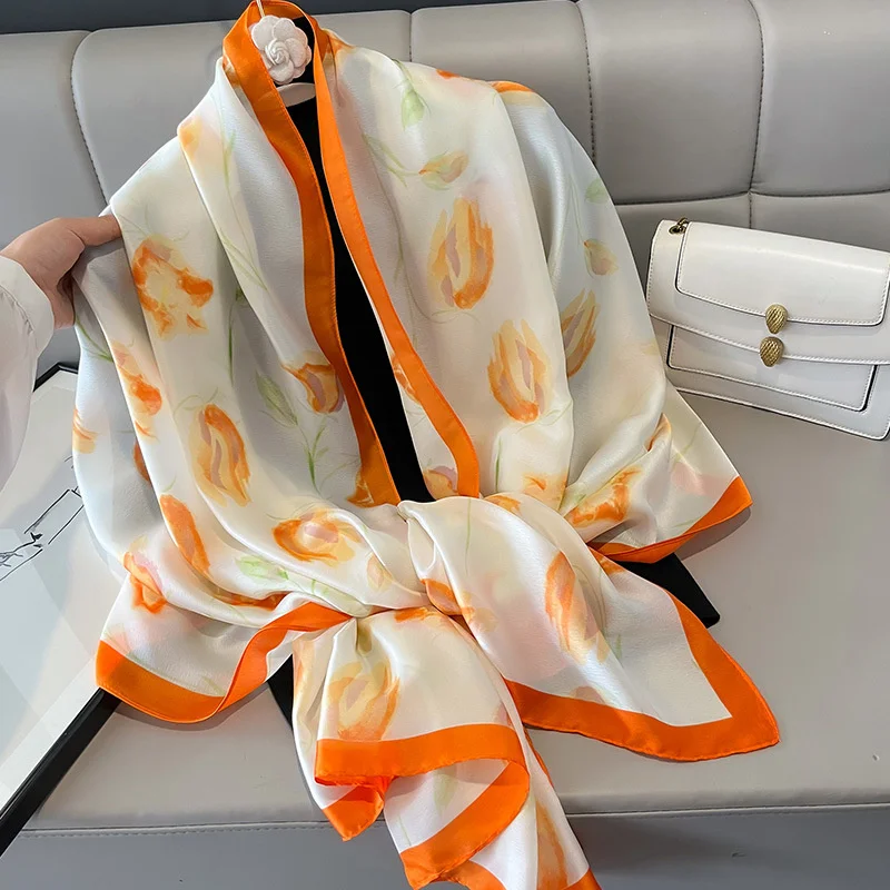 Design Satin Silk Shawl Hijab Scarf Women Fashion Summer Sunscreen Beach Stole Wraps Bufanda Female Headkerchief Echarpe New