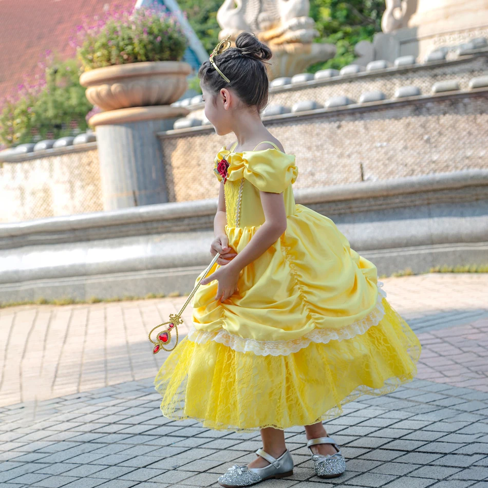 Disfraz de princesa bella para niña, traje de lujo con apliques, fiesta de cumpleaños vestido elegante para, conjuntos de disfraces de hadas