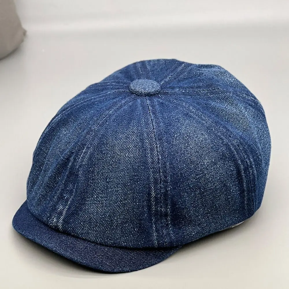 Retro Washed Denim Newsboy Cap Short Brim Casual British Beret Hat Versatile Octagonal Caps For Men Women view 2