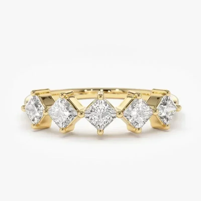 New Stylish Princess Cut Square Cubic Zircon Rings for Women Modern Fashion Design Gold Color Wedding Party Statement Jewelry