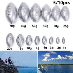 5Pcs Fishing Lead Olive Shaped Sinkers Hollow Lure Lead Weights 1g/2g/3g/4g/5g/10g/15g/20g/25g/30g/40g/50g/60/70g Fishing Tackle