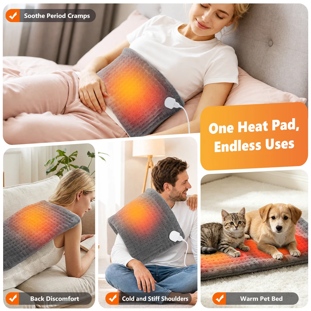 Electric Heating Pad 10 Heat Settings 4 Timers Flannel Heated Office Home, Soft Warm Heating Blanket Shoulder Back Leg Comfort