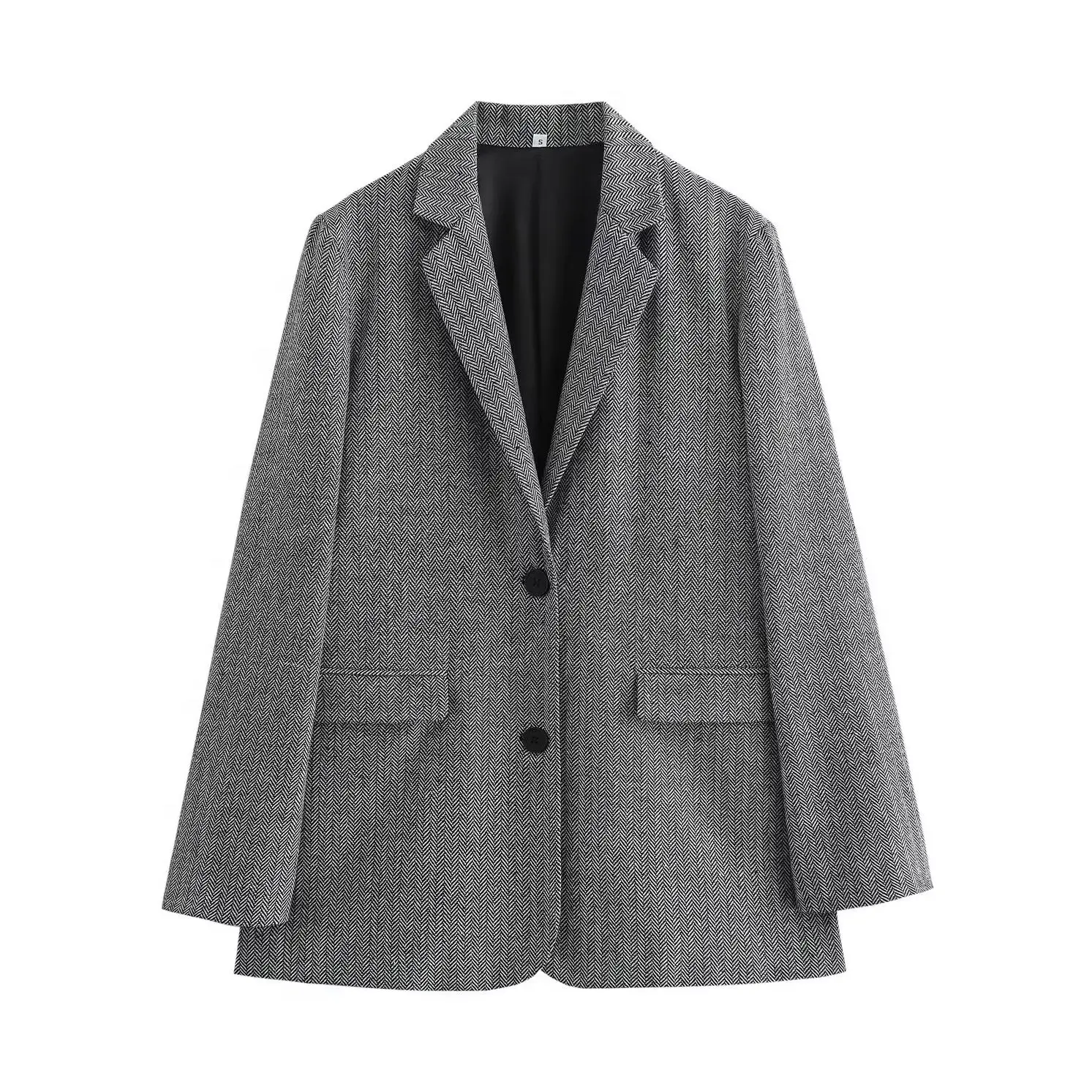 KONDALA Fashion 2024 Vintage Long Sleeve Casual Women Blazer Chic Office Lady Pocket Jacket Argyle Single Breasted Loose Outwear