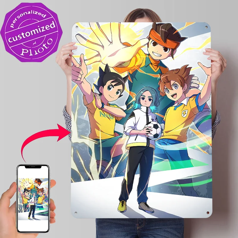 Inazuma Eleven Personalized 3D Textured Metal Poster Wall Art Tinplate Sign for Interior Decoration Living Room Accessories Home