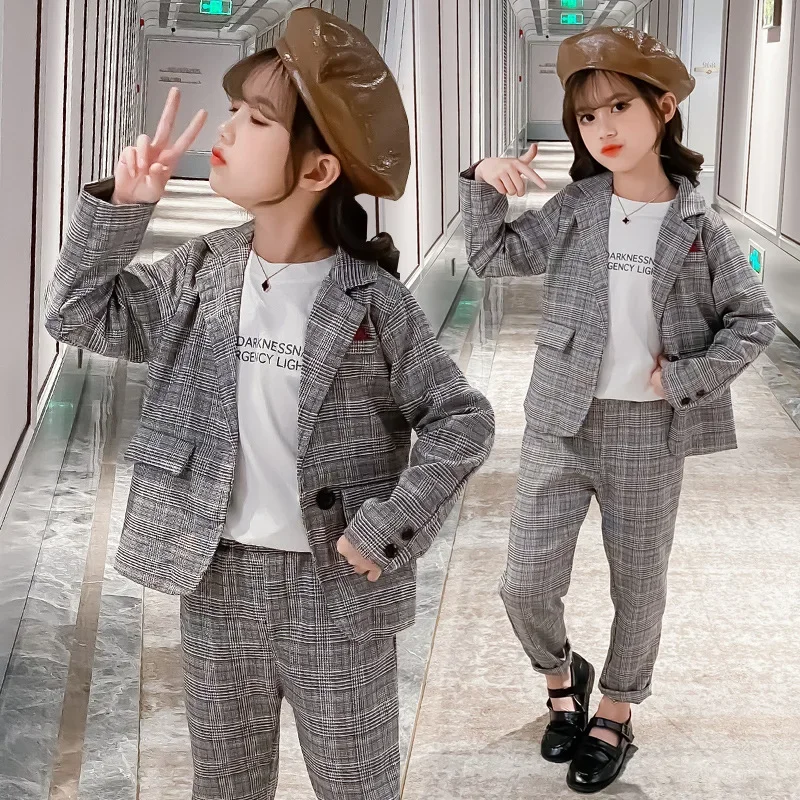 Children Clothing Set Spring Autumn Girls Clothes Kids Plaid Jacket + Pants 2PCS Suits for Teen Girls Outfits 8 10 12 Years