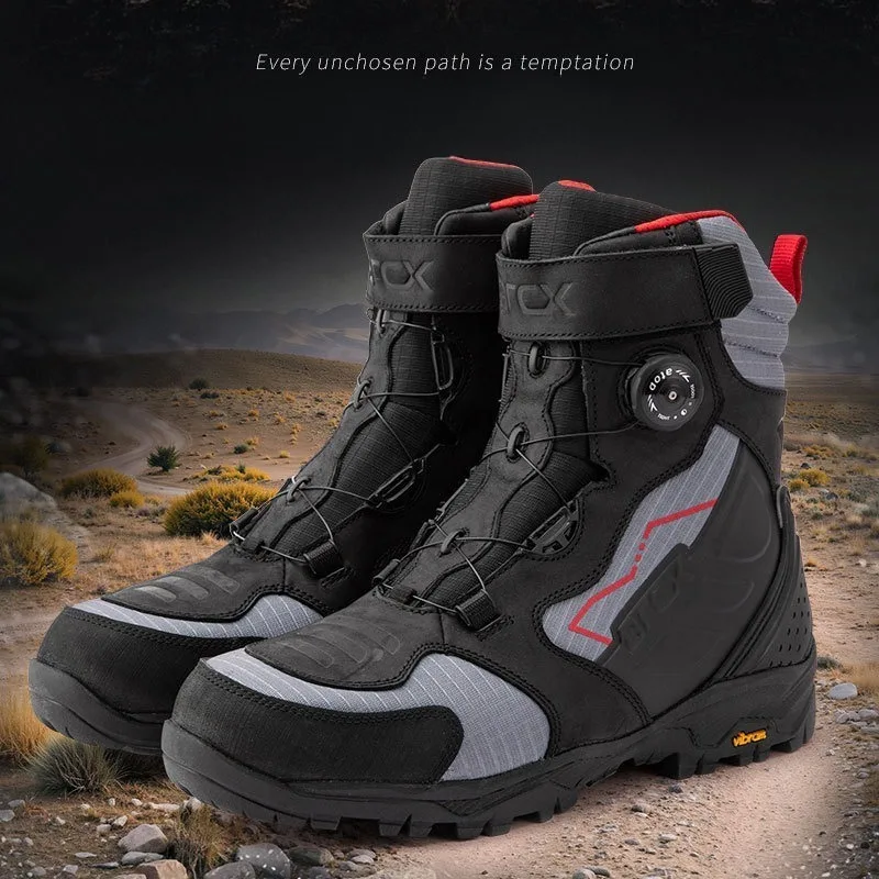High-Quality Cowhide Waterproof Pull-Riding Boot Motorcycle Tightening Shoes & Reinforced Toe Heel & Wear-Resistant Rubber Sole