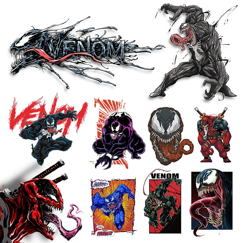 Disney Superhero Alien Parasite Venom Cartoon Appliques Thermal Stickers For Clothes Iron on Transfer On Clothing Bag Cool Badge