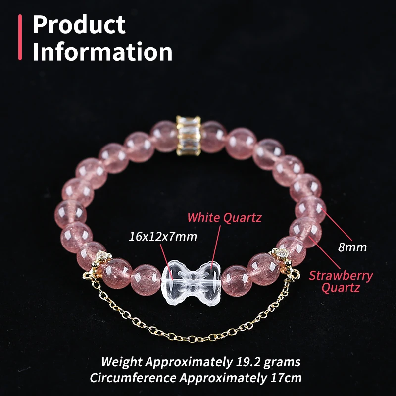 

Natural Strawberry Quartz Gemstone Round beads Bracelet , Gemstone Jewelry White Quartz Ornament bracelet, Women's Bracelet
