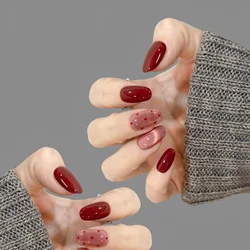 10 pcs Handmade French Press on Nails Oval Glitter Cat Eye Design Red False Nail Wearable False Nails Tips For Girls Women
