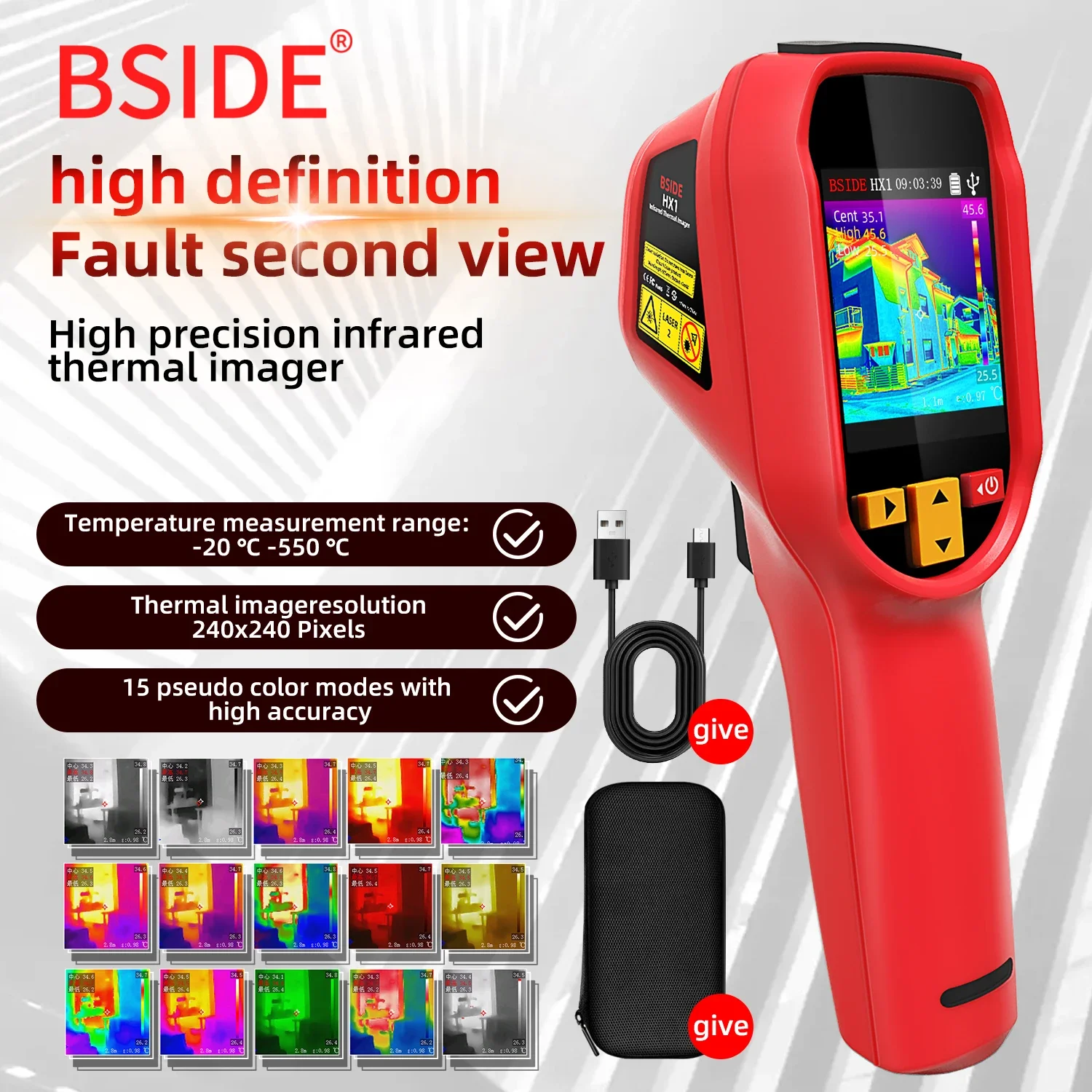 BSIDE HX1 Thermal Imaging Camera PC Analysis Software Industrial Tester  -20~550C 15 color palettes 240×240IR resolutio