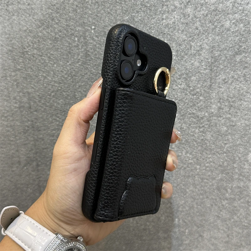 Dompet ponsel kulit PU, dompet saku kartu mewah, casing ponsel kulit PU warna polos sederhana, pelindung Slot kartu lembut untuk iPhone 16 Pro 15pro max 14 13 11 12