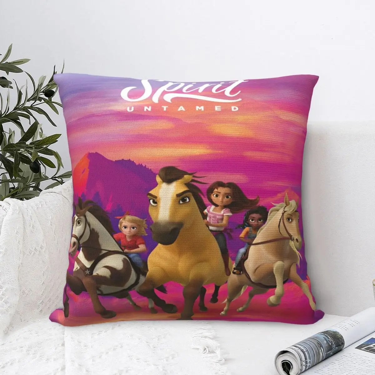 Spirit Riding Free Cartoon Horse Pillow Cover Merch Printed Polyester Cushion Cover Decoration Pillow Case Cover Home Square