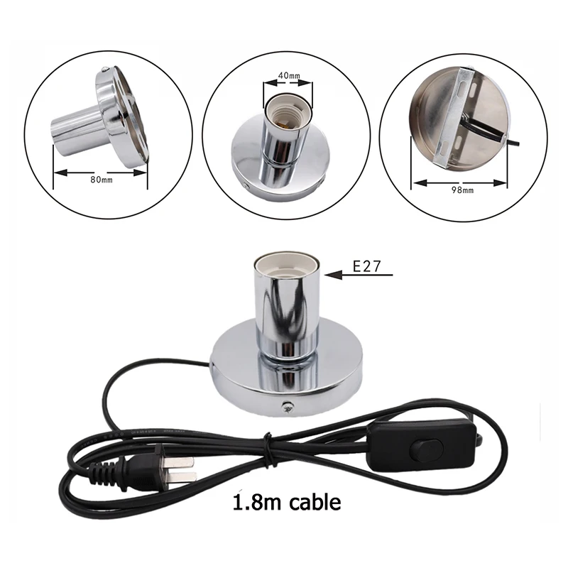 New AU UK US EU to E27 LED Light Power Cord Extension Lamp Holder Bedroom Desktop Decorative Disinfection Lamp Base For Bar Cafe