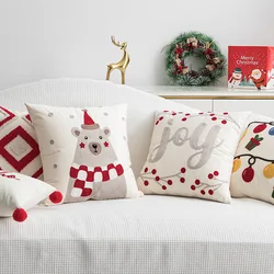 Christmas Decoration Cushion Cover Embroidered Joy Bear Ho ho ho Letter Red Pillow Case Living Room Bedroom Festival Décor