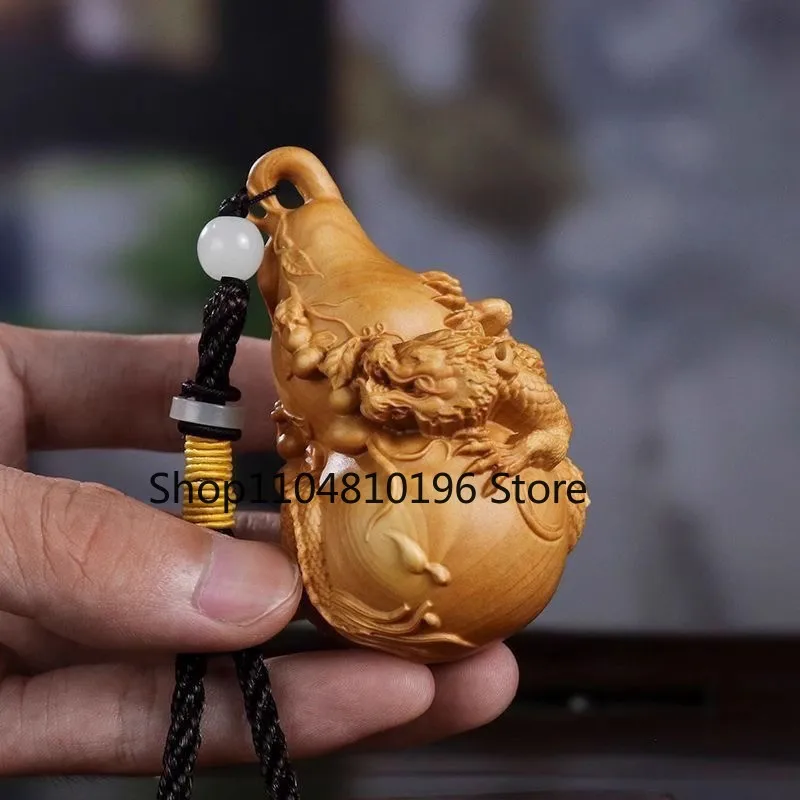 Solid Wood Carry-on Ornament Cliff Cypress Wood Carving Dragon Gourd Car Pendant