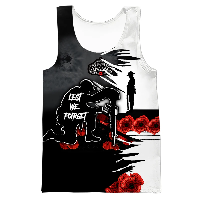 HX Anzac Day Tank Tops 3D Graphic Floral Camo Tops Commemorating The Dead Anzac Soldiers Vests Polyester Sportswear