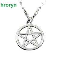 hroryn Simple Classic Fashion Star Pentagram Antique Silver Color Pendant Girl Short Long Chain Necklaces Jewelry For Women