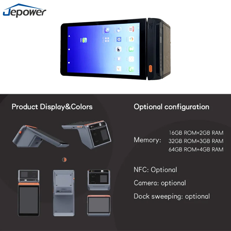 8 Inch Android 15 Handheld POS with 80mm Printer NFC Camera BT for Restaurant QR Code Ordering POS System
