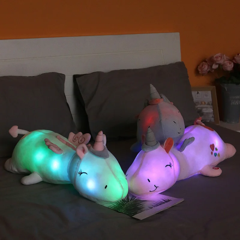 Luminous Unicorn Plush Toy White Pink Blue Stuffed Colorful LED Glowing Luminescent Fly Horse Christmas Birthday Gift Pillow