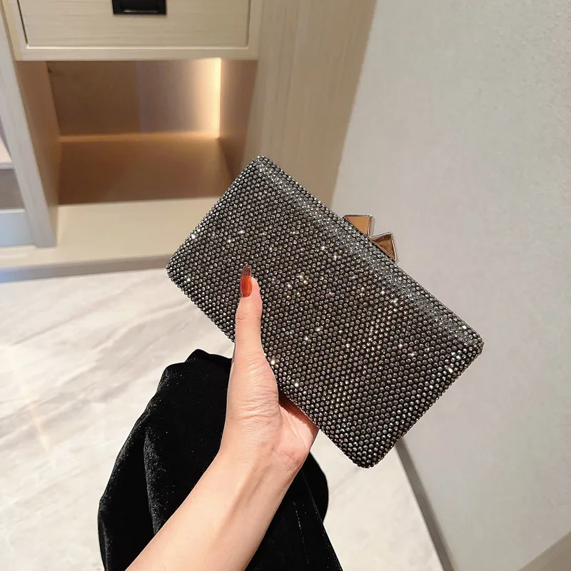 Black Rhinestones Evening Bag Female Elegant Wallet Bag New Wedding Bridal Dinner Party Purse Woman Banquet Dinner Gift Girl Bag